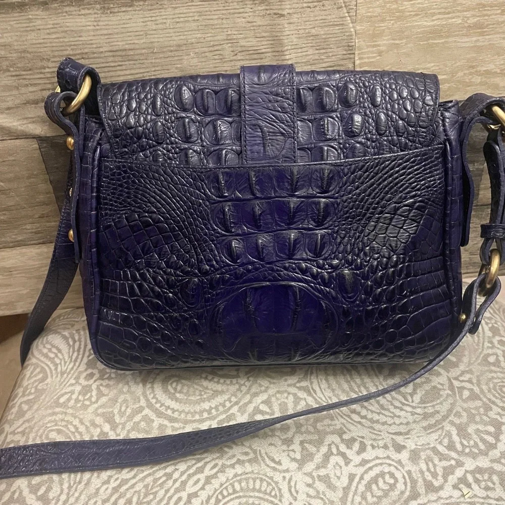 Brahmin Purple Croc Embossed Leather Crossbody Bag Turn Lock Gold Hardware